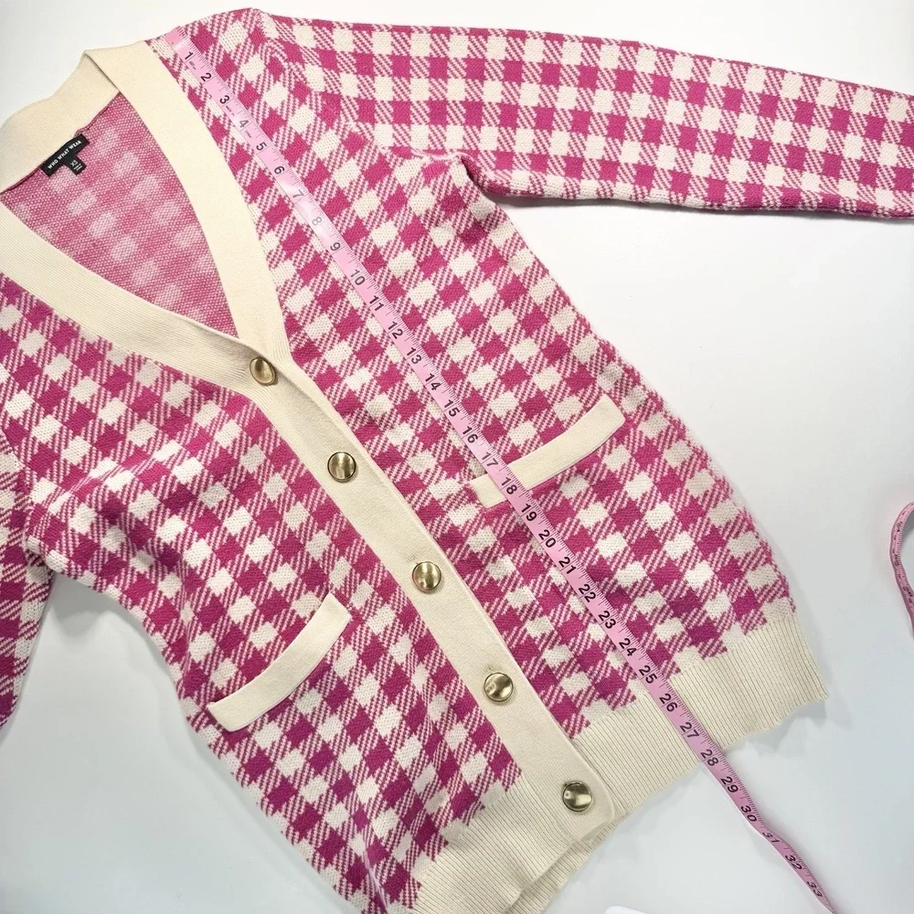 Who What Wear Women's Pink & Ivory Checked Cardigan Sweater XS Classic Old Money - Picture 8 of 10